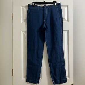 J. Crew Mens Pants 30x30 770 Straight Fit Chino 100%Linen Blue Preppy Casual